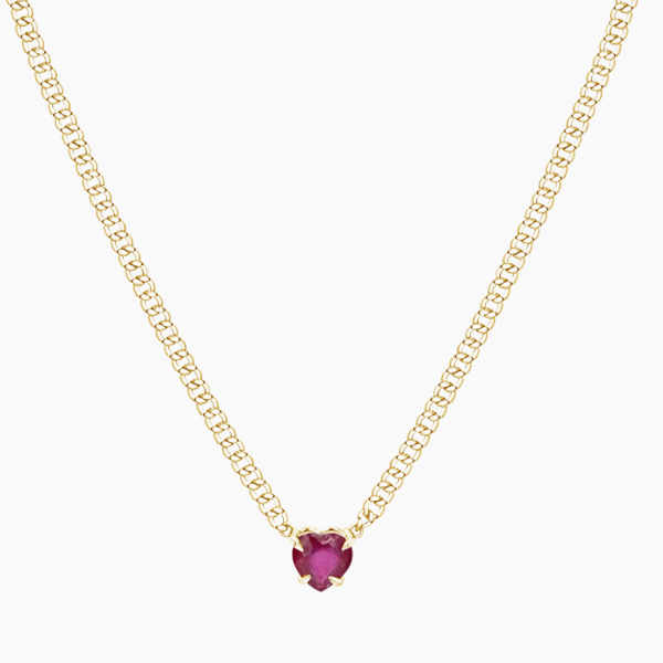 Ruby Heart Cuban Chain Necklace