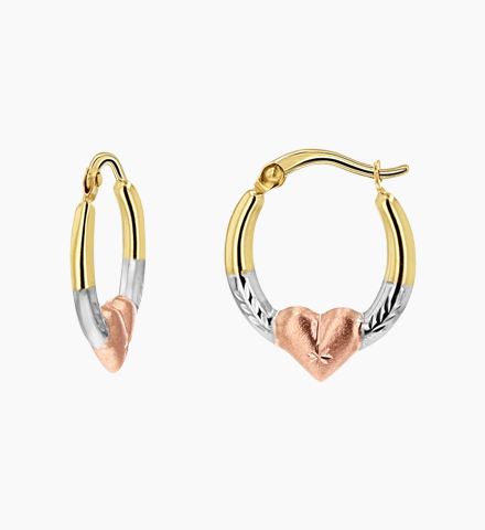 Tri-Color Puff Heart Hoop Earrings