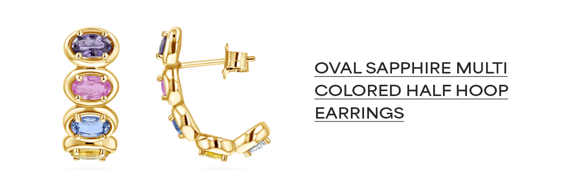 Oval Sapphire Multi Colored Half Hoop Earrings