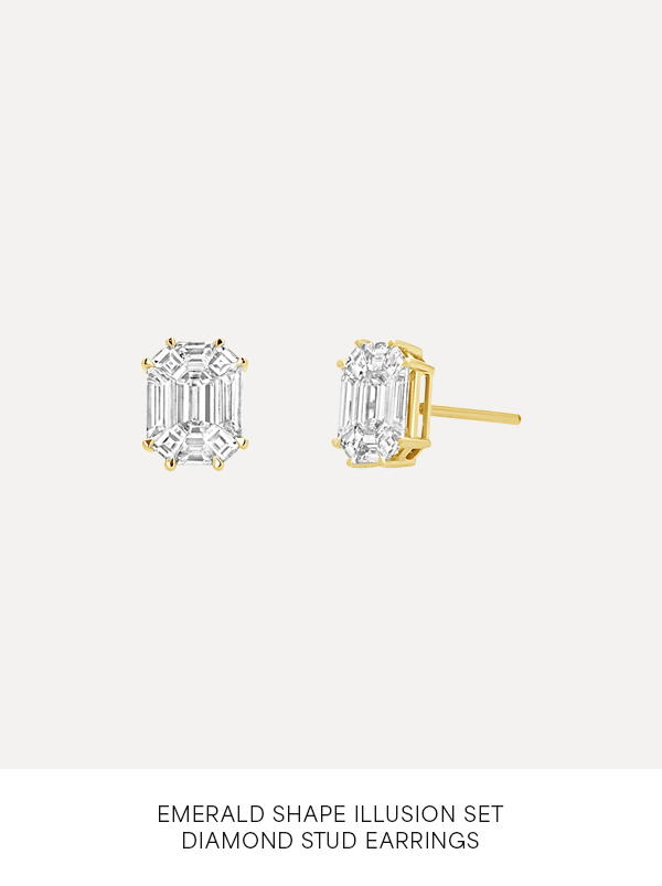 Shop Emerald Shape Illusion Set Diamond Stud Earrings