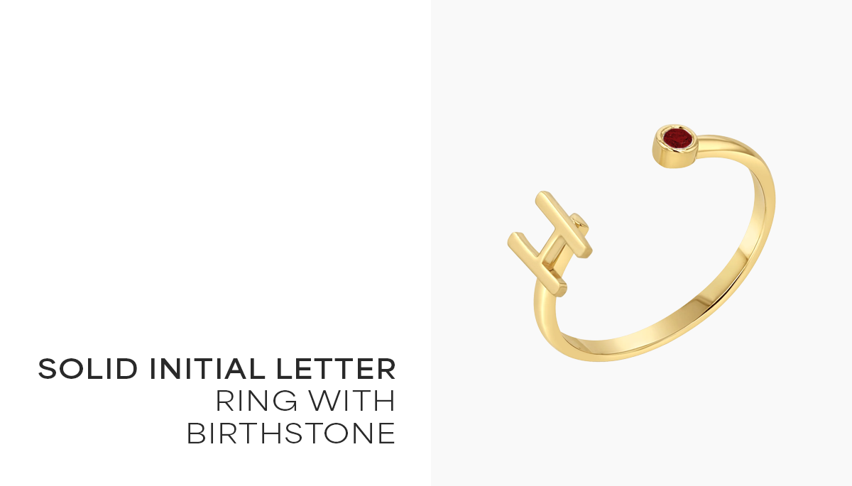Solid Initial Letter Ring with Birthstone