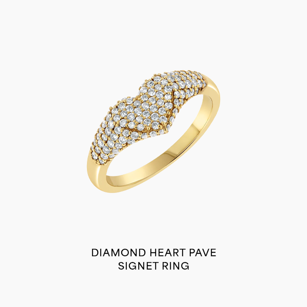 Diamond Heart Pave Signet Ring