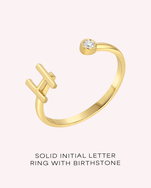 Solid Initial Letter Ring with Birthstone