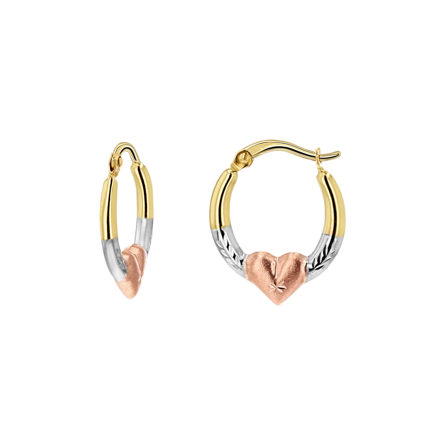 Image of Tri-Color Puff Heart Hoop Earrings