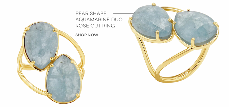 Pear Shape Aquamarine Duo Rose Cut Ring