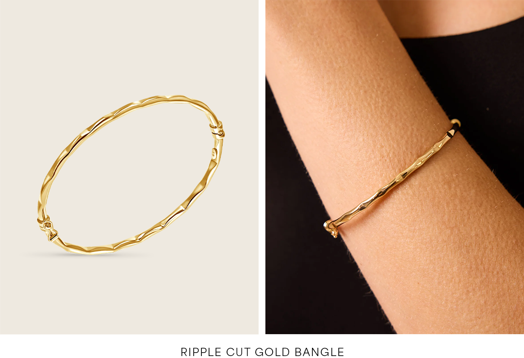 Ripple Cut Gold Bangle
