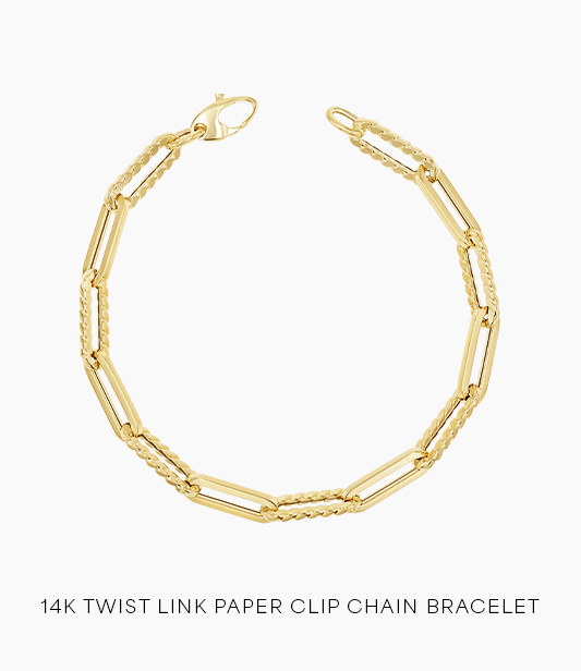 14K Twist Link Paper Clip Chain Bracelet