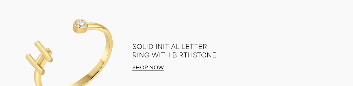 Solid Initial Letter Ring with Birthstone