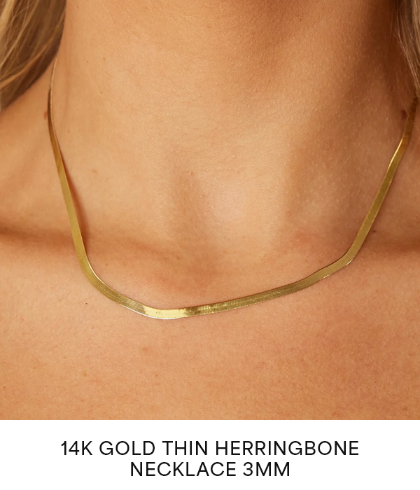 14K Gold Thin Herringbone Necklace 3mm