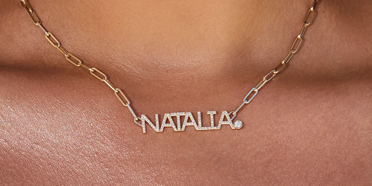 Custom Paper Clip Diamond Name Necklace