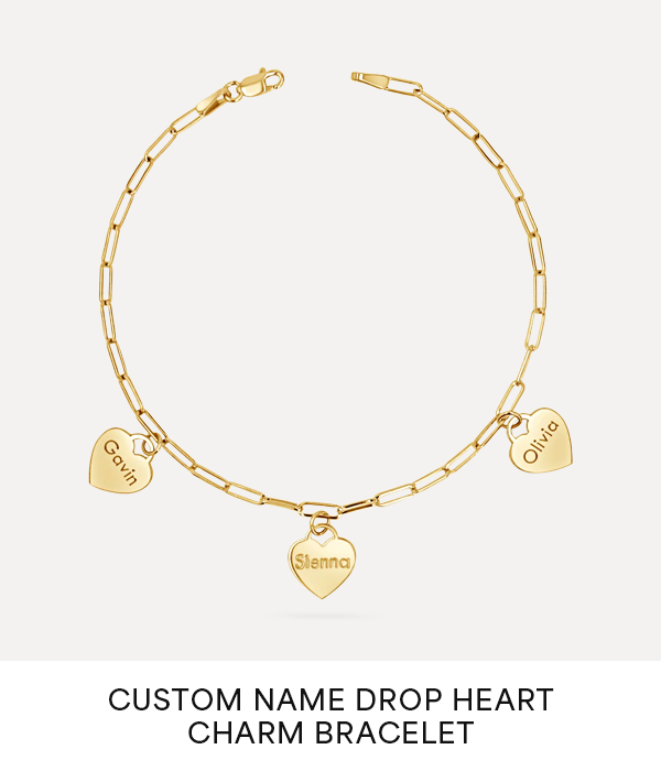 Custom Name Drop Heart Charm Bracelet