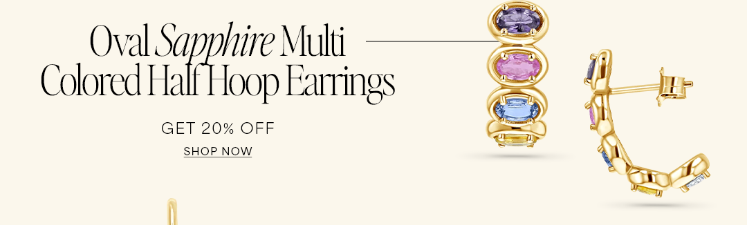 Oval Sapphire Multi Colored Half Hoop Earrings