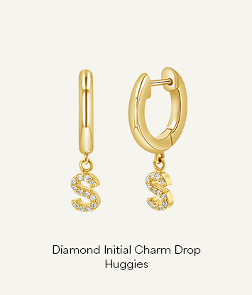 Diamond Initial Charm Drop Huggies