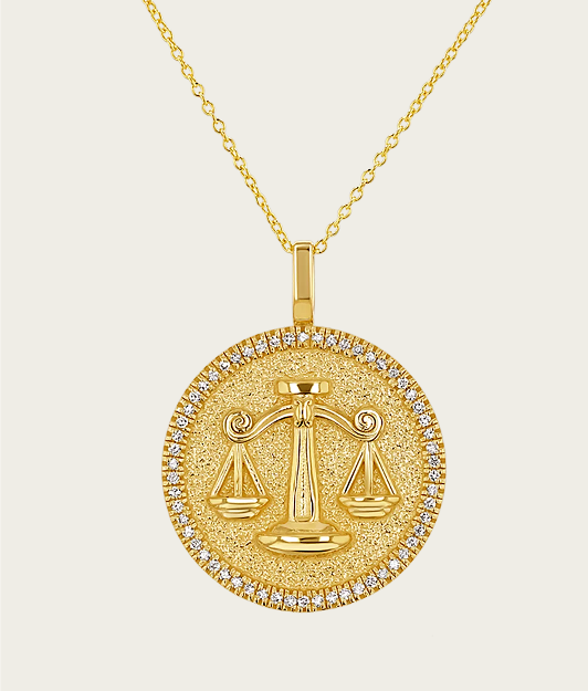 Diamond Zodiac Coin Medallion Necklace