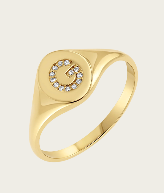 Diamond Signet Initial Letter Ring