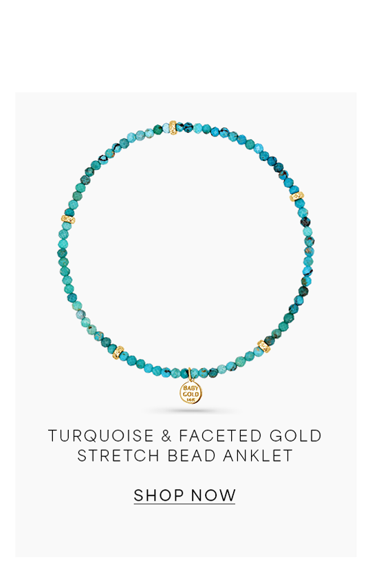 Turquoise & Faceted Gold Stretch Bead Anklet