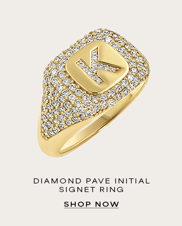 Diamond Pave Initial Signet Ring