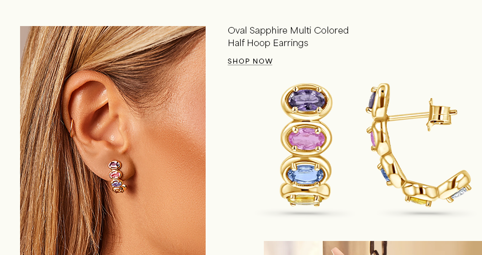 Oval Sapphire Multi Colored Half Hoop Earrings
