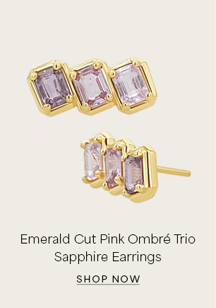 Emerald Cut Pink Ombré Trio Sapphire Earrings