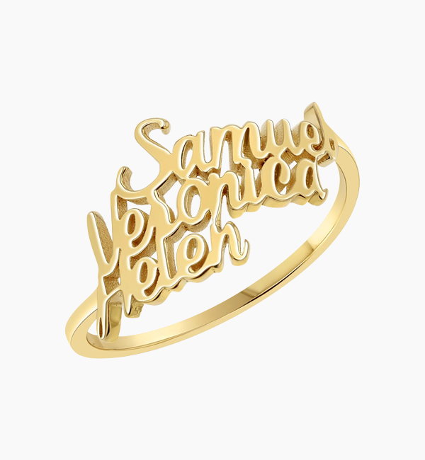 Script Custom Triple Name Ring