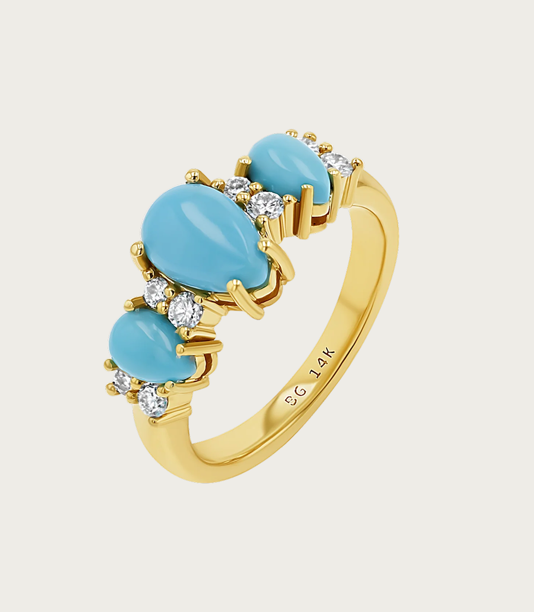 Three Stone Turquoise & Diamond Ring