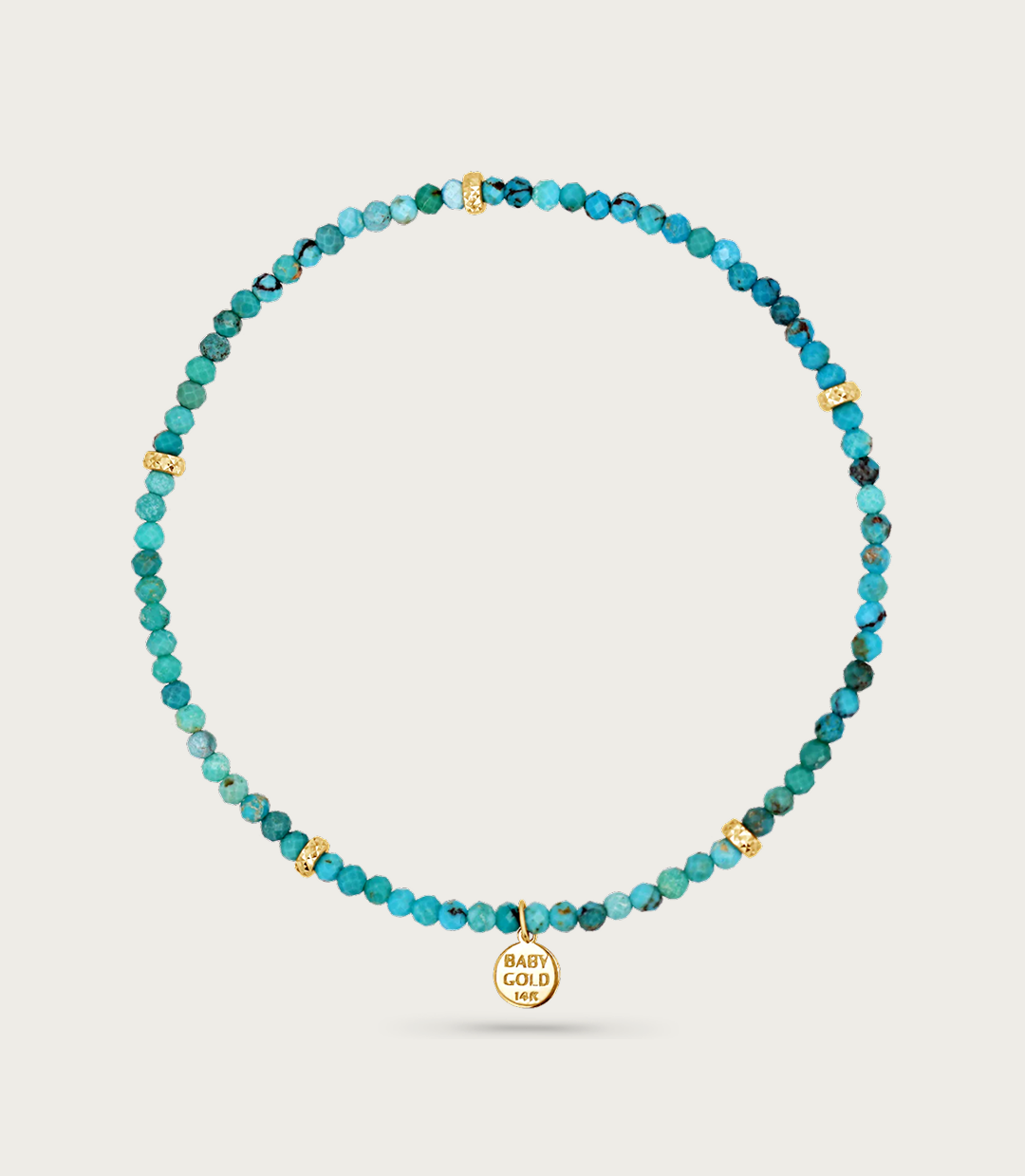 Turquoise & Faceted Gold Stretch Bead Anklet
