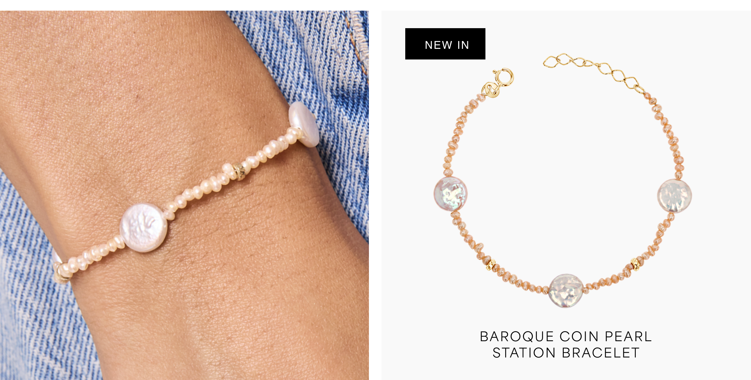 Baroque Coin Pearl Station Bracelet
