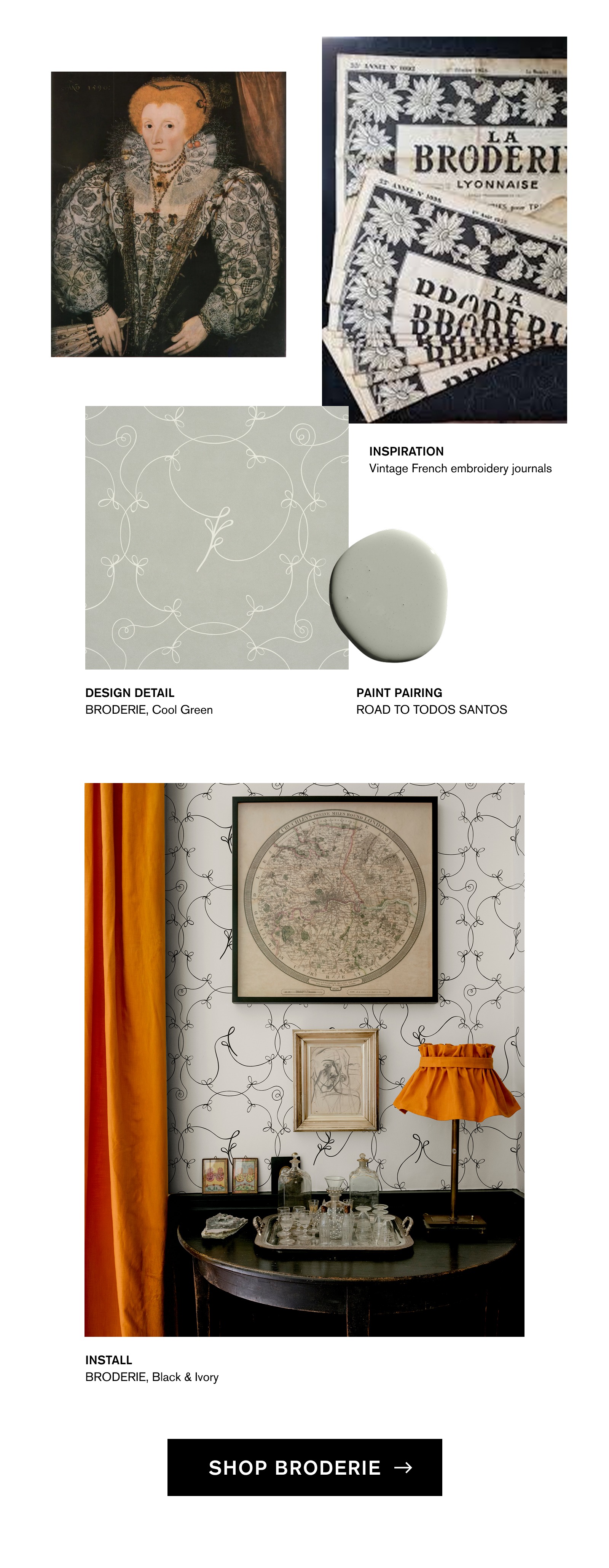 SHOP NOW : BRODERIE wallpaper by BACKDROP, an intricate, airy mid-scale design