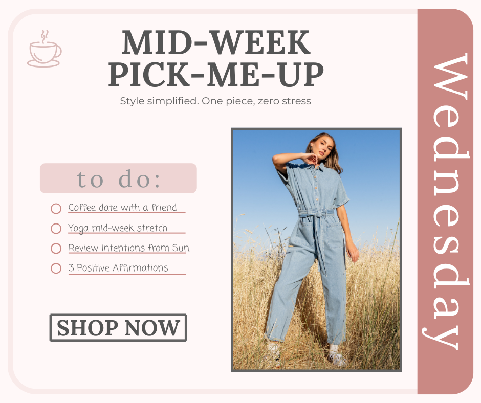 Wendesday- mid-week pick-me-up in our mateo jumpsuit that makes outfit picking simple.
