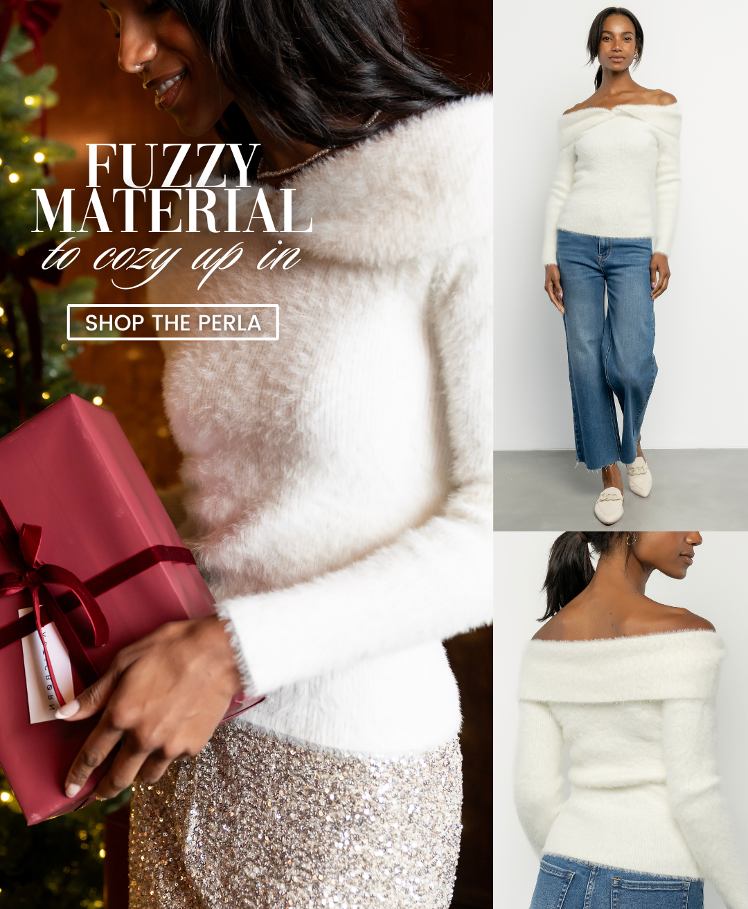 Fuzzy material to cozy up in! Shop the perla