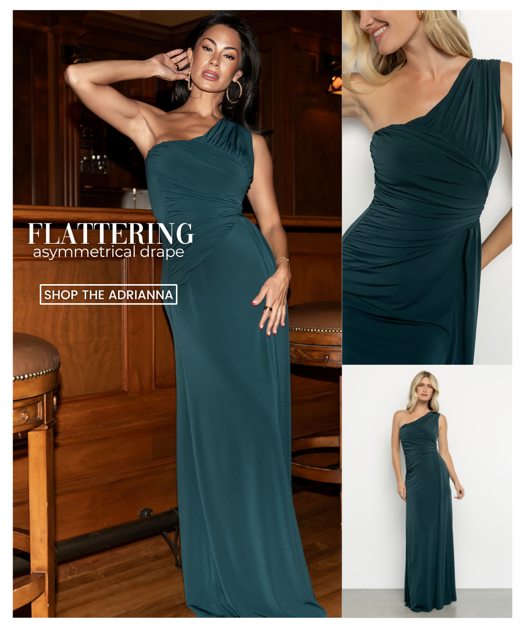 Flattering asymmetrical drape. She's gorgeous!