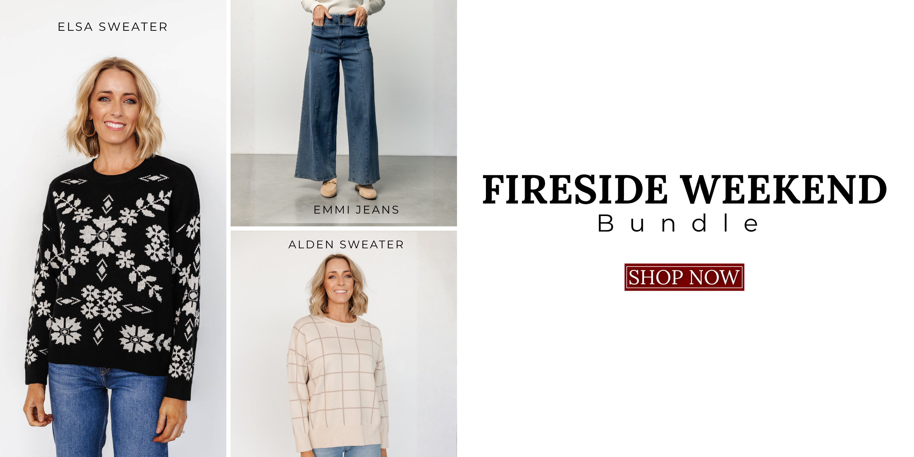 2 sweaters and wide-leg jeans