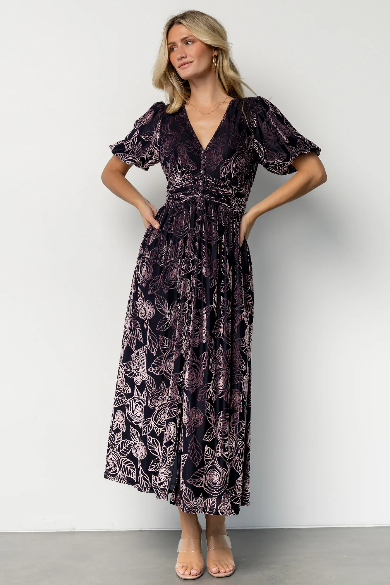 Image of Dahlia Velvet Dress | Indigo + Purple Floral