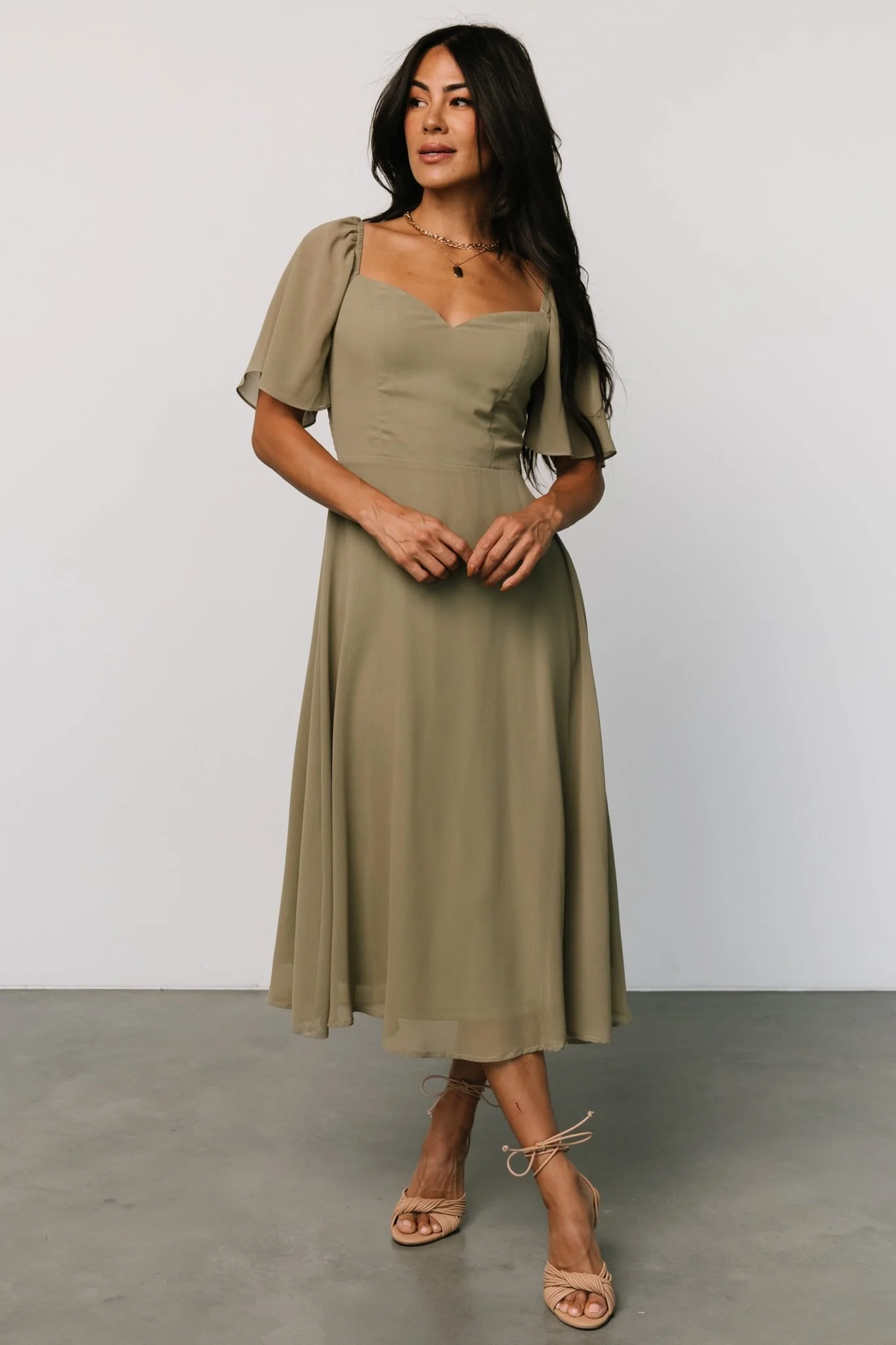 Image of Colette Sweetheart Midi Dress | Dusty Olive
