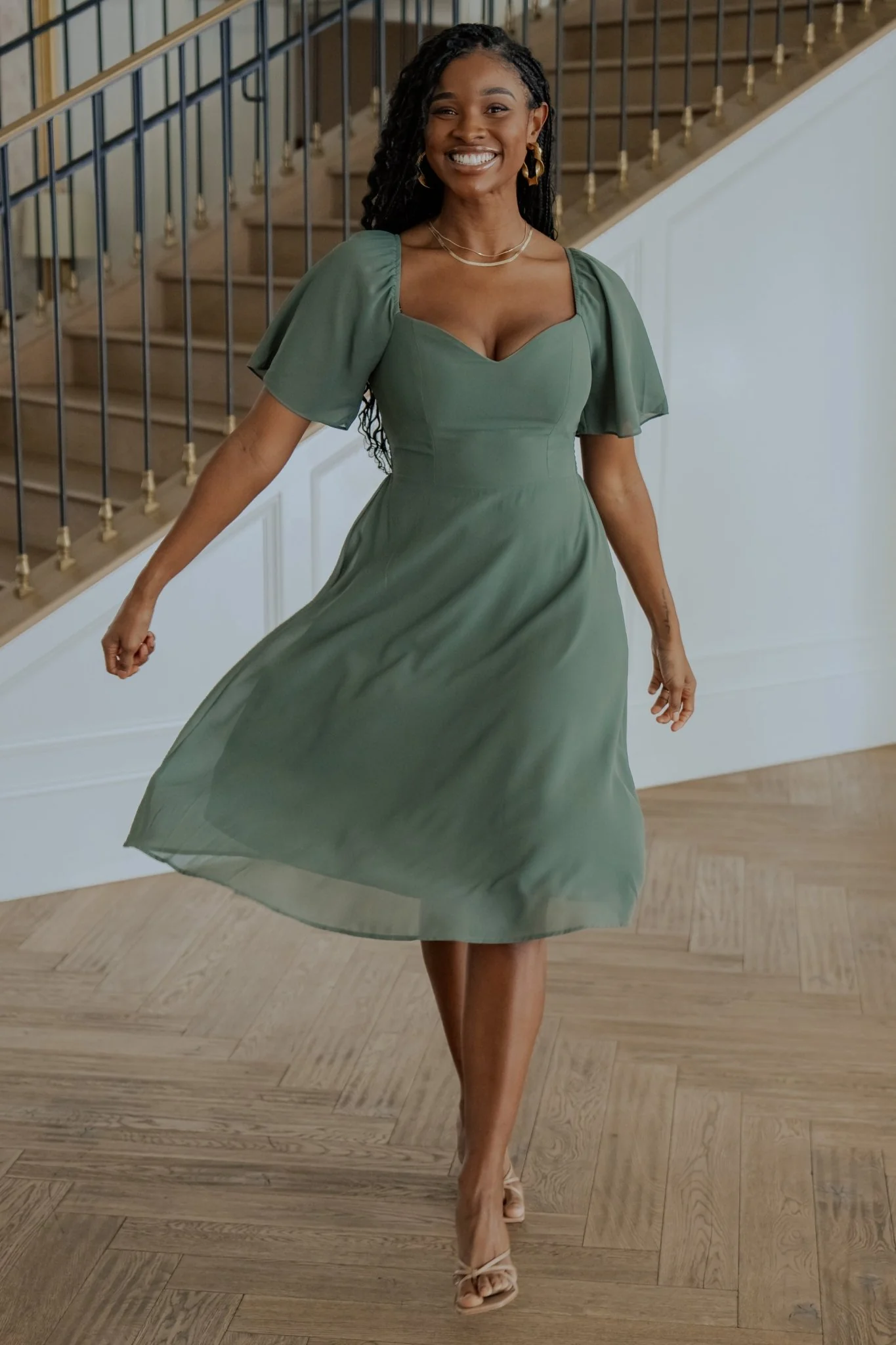 Image of Colette Sweetheart Midi Dress | Dark Sage