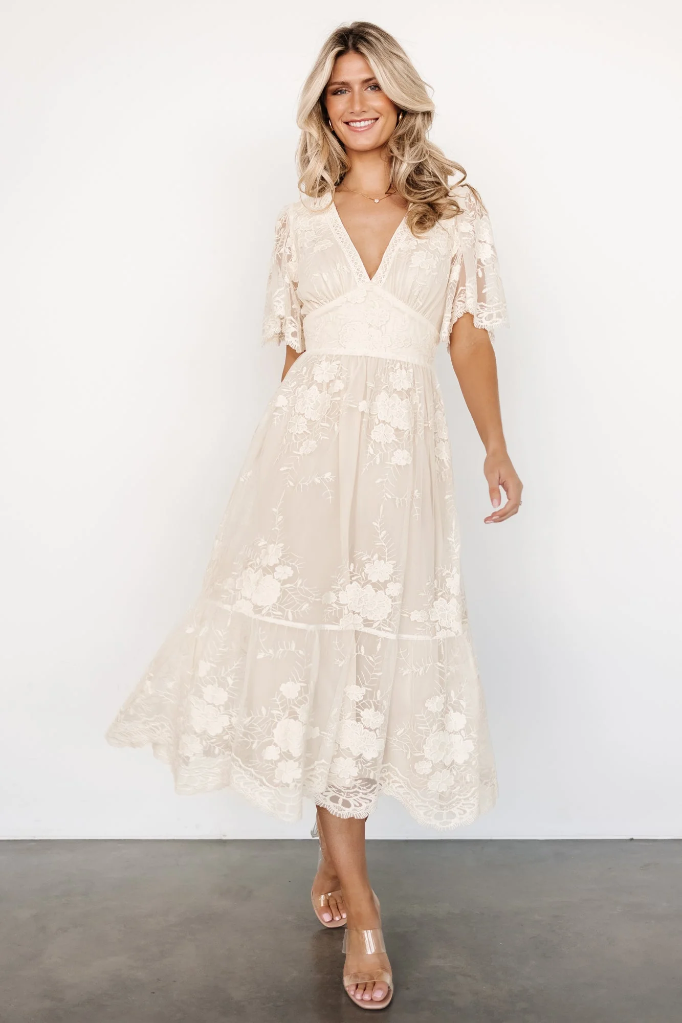 Image of Clarisa Lace Midi Dress | Vintage Cream