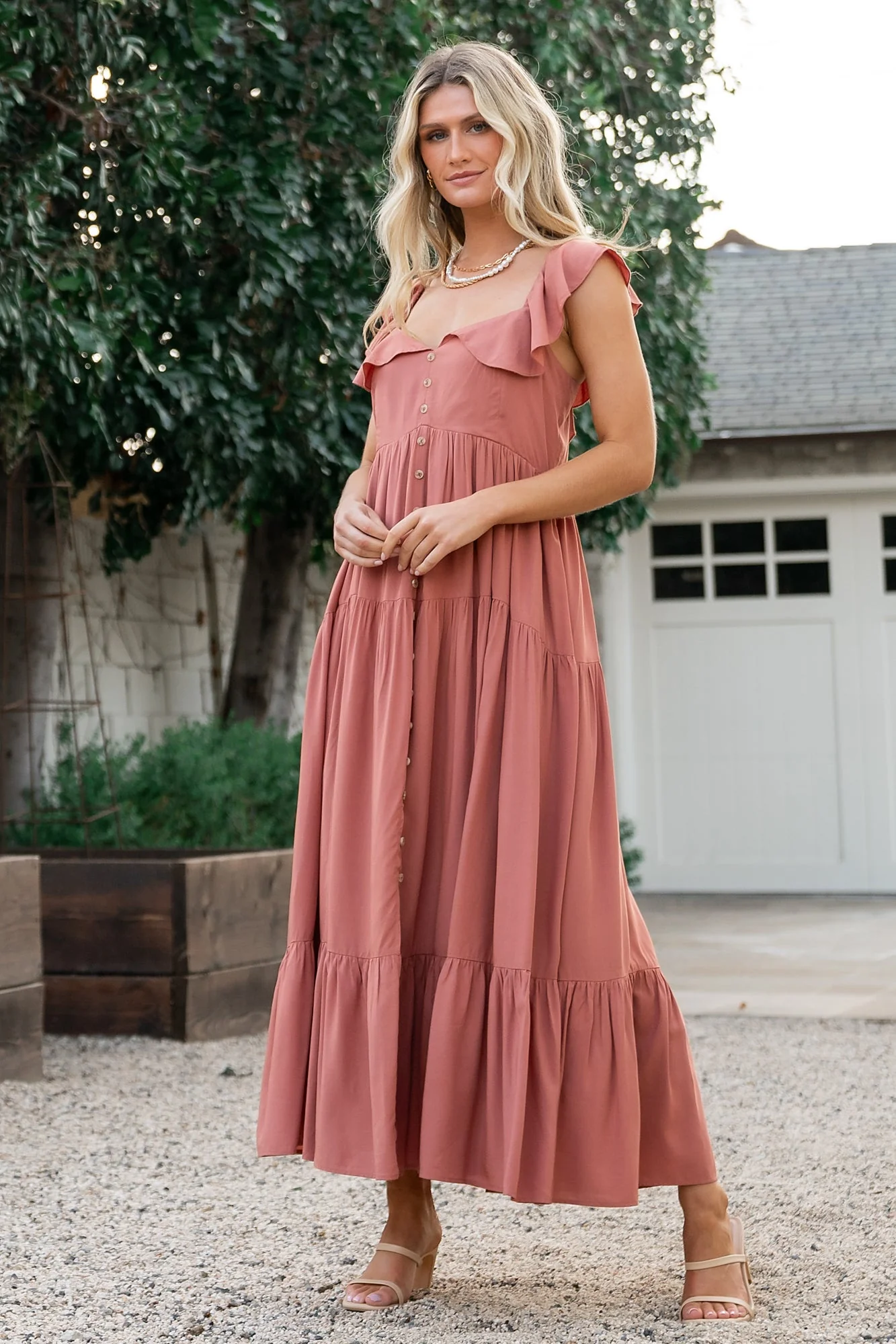 Image of Ellie Ruffle Top Dress | Terracotta
