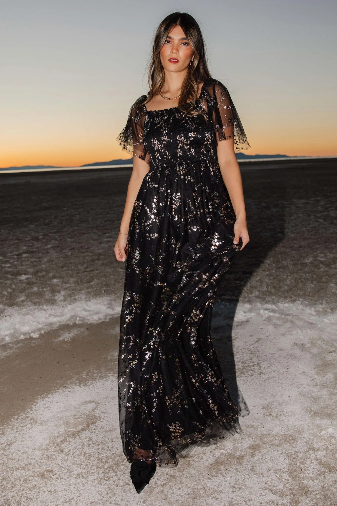 Image of Cassandra Tulle Maxi Dress | Metallic Black