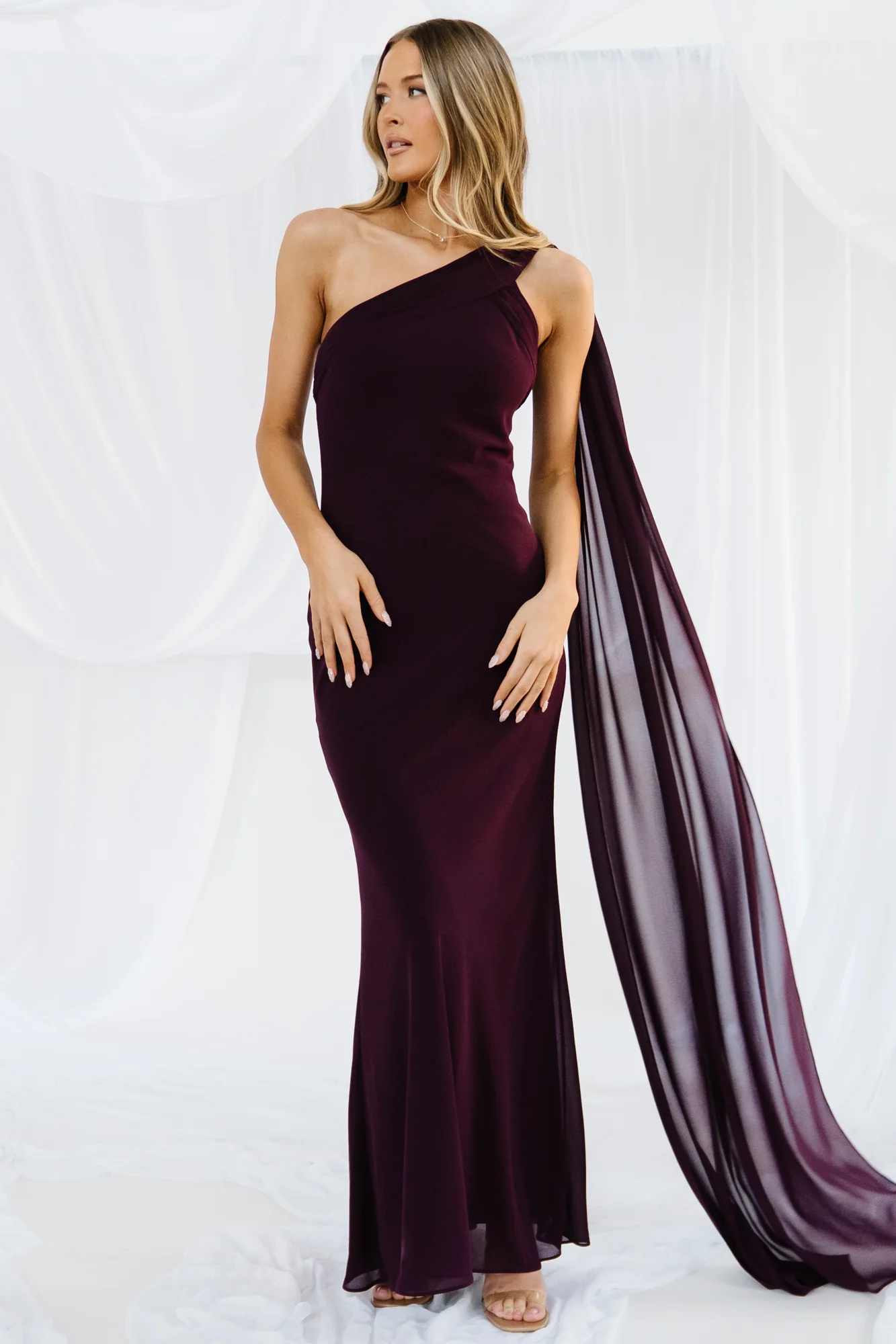 Image of Julianne One Shoulder Maxi Dress | Dark Plum