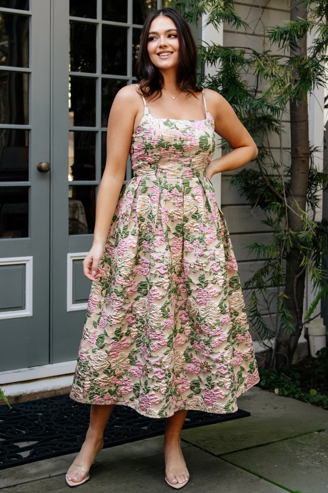 Image of Antoinette Embossed Midi Dress | Champagne Multi Floral