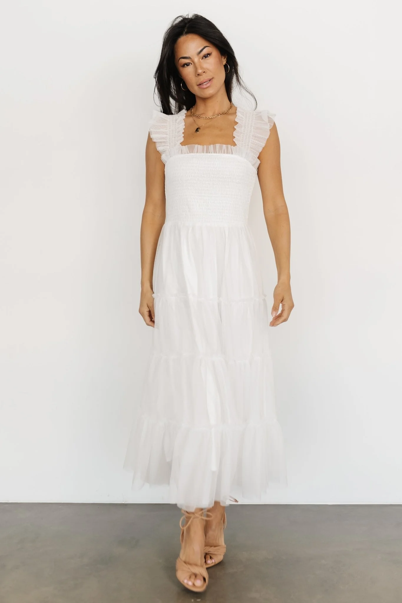 Image of Emma Smocked Tulle Dress | Off White