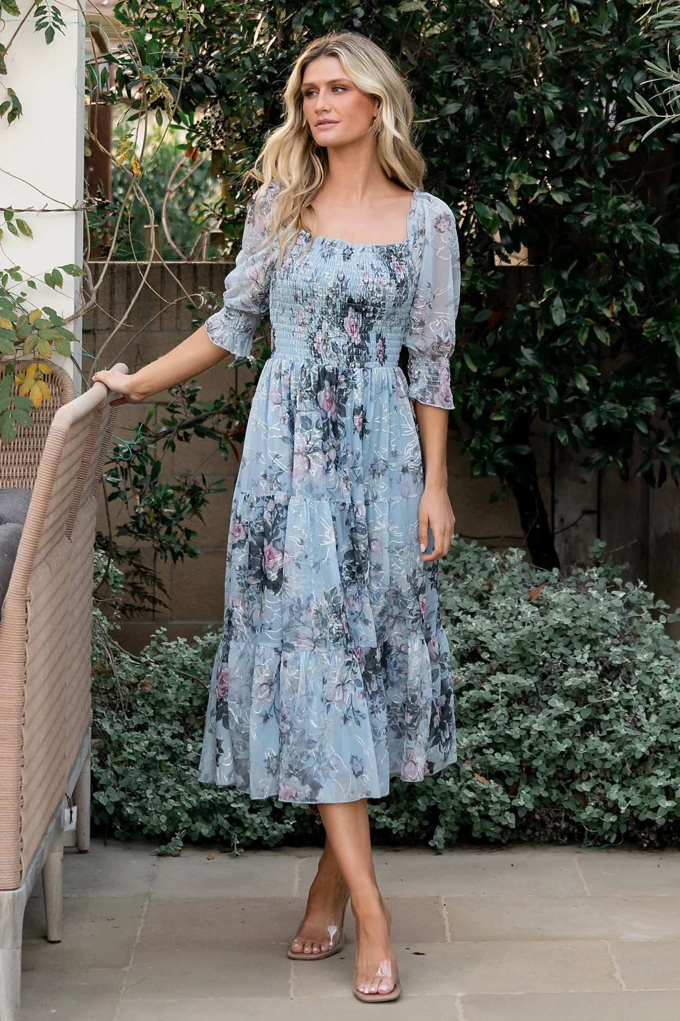 Image of Fabian Jacquard Midi Dress | Light Blue Multi