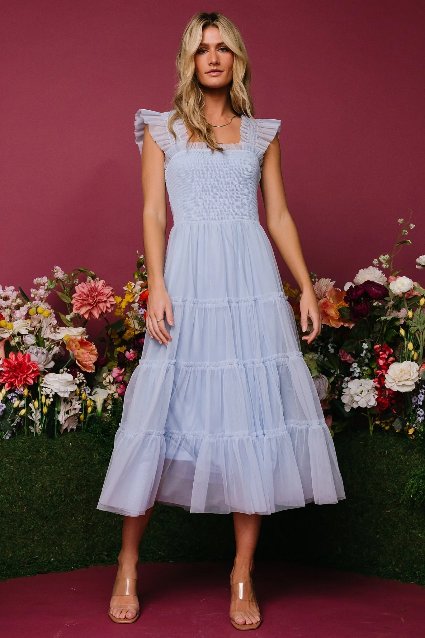 Image of Emma Smocked Tulle Dress | Light Blue