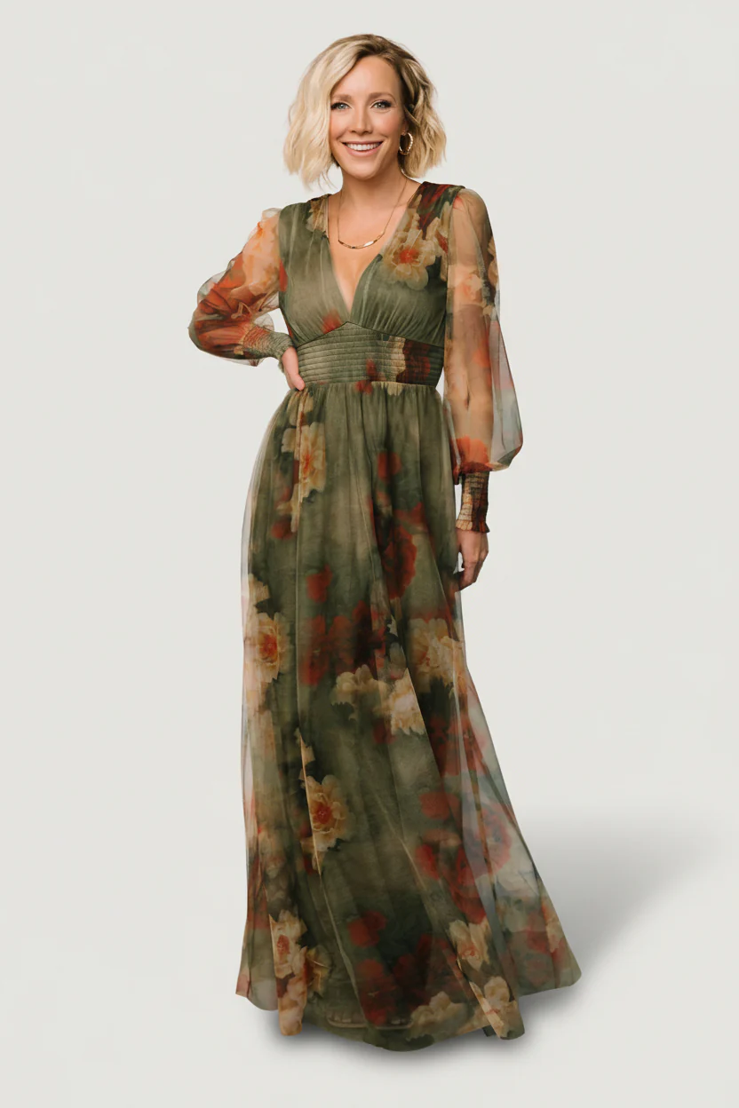 Image of Layla Tulle Maxi Dress | Olive + Rust
