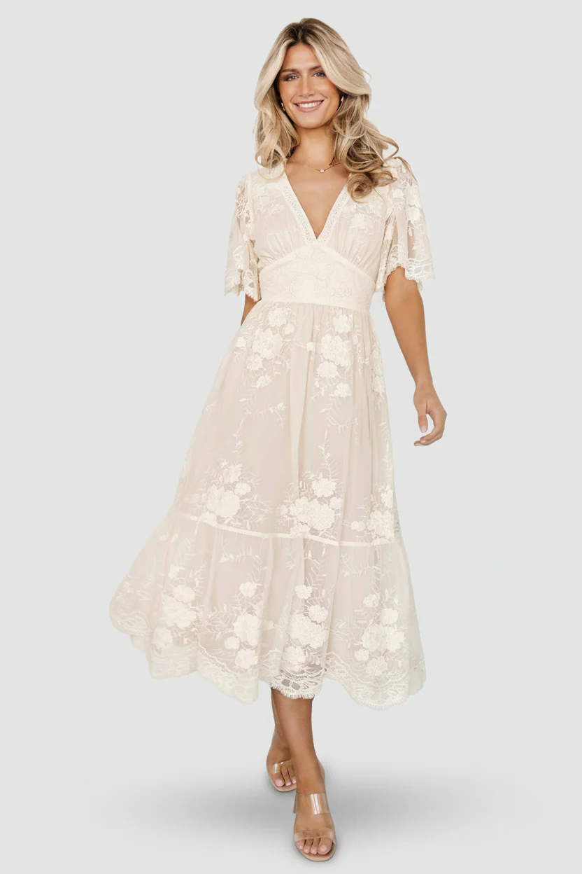 Image of Clarisa Lace Midi Dress | Vintage Cream