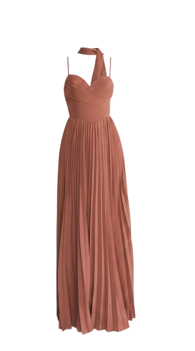 Georgina Pleated Maxi Dress | Rosy Brown