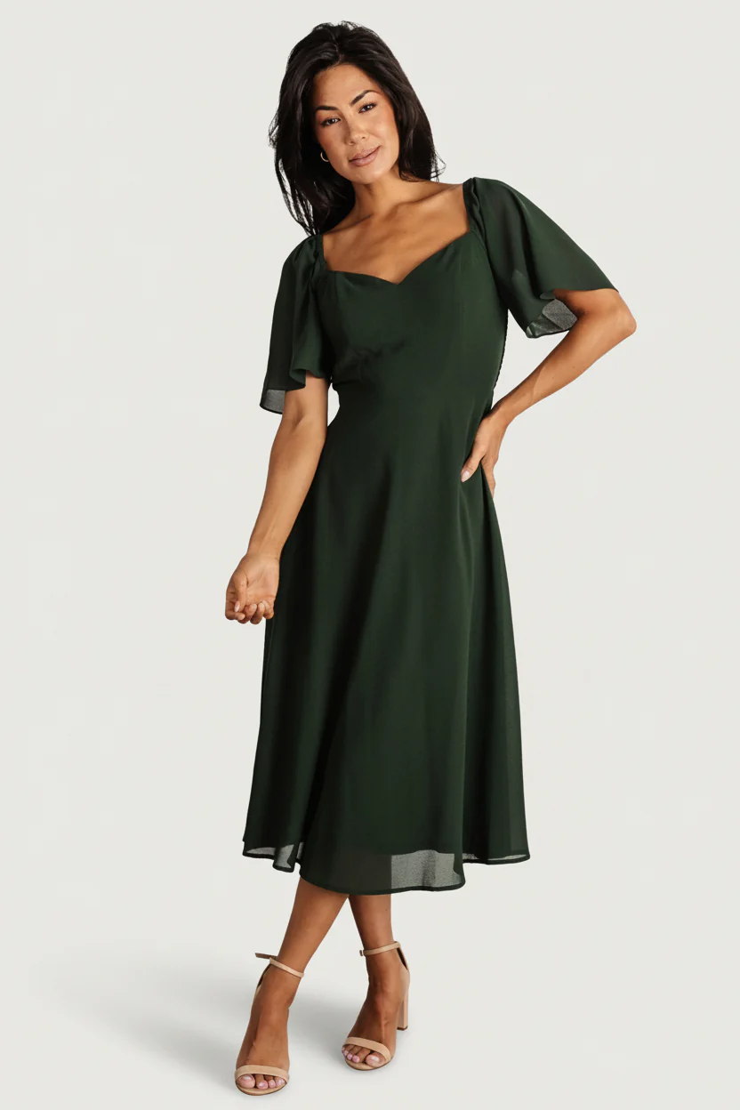 Image of Colette Sweetheart Midi Dress | Evergreen