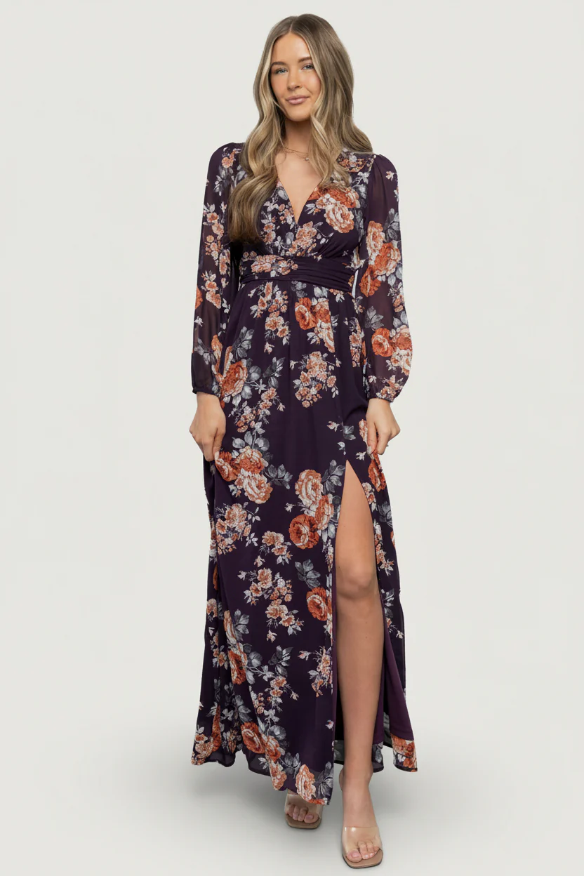 Image of Adira Maxi Dress | Plum Floral