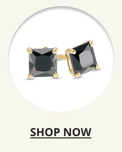 5mm Square Black Cubic Zirconia Solitaire Stud Earrings in 14K Gold/ Click to Shop Now.