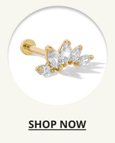 14K Tube Gold CZ Marquise Flower Stud - 18G 5/16